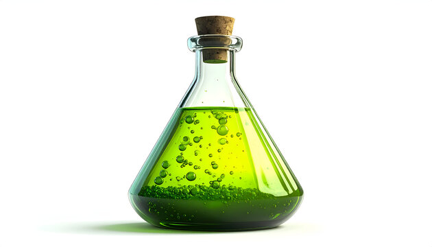 Green Potion in a Flask with Bubbles.