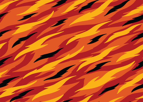 Abstract flaming camo camouflage seamless pattern background. Vector illustration art backdrop