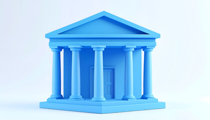 Obraz premium Minimalist Blue Bank Building Facade with Columns.