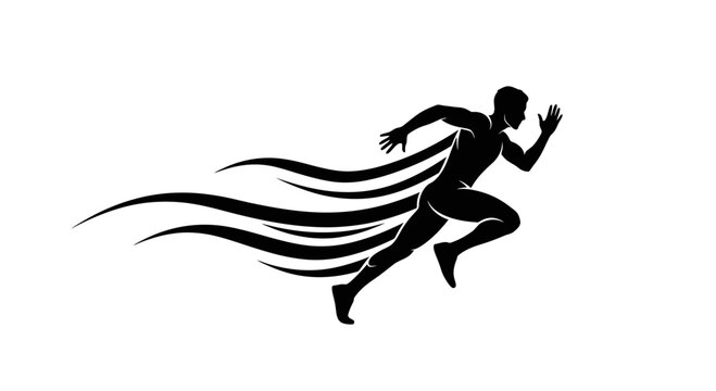 a black silhouette of a running man.
