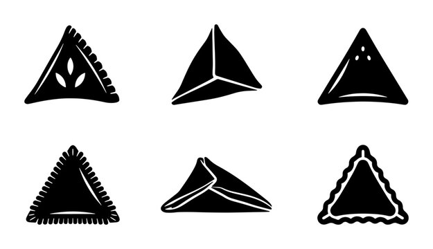 Triangular Pastry Icons, Hamantaschen Vector Set, Traditional Jewish Food Symbols, Black and White Baked Goods Graphics
