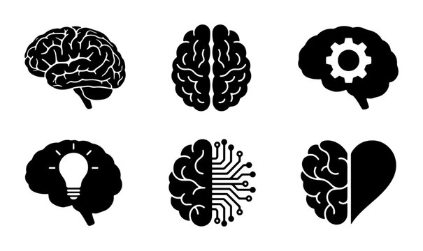 Brain Icons Set, Cognitive Function Symbols, Medical Health Concepts, Neural Network Graphics, Innovation & Idea Generation, Vector Art Collection