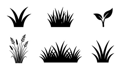 Grass Clumps Vector Icons, Silhouette Plant Elements, Natural Greenery Icons, Simple Botanical Shapes for Design © Maruf