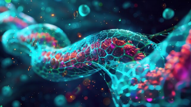 Scientific illustration of phosphate reabsorption failure in proximal tubule membrane, transport proteins malfunctioning, phosphate ions escaping into tubular lumen shown as glowing particles