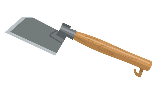 Traditional Billhook Tool with Sharp Blade and Wooden Handle for Gardening and Forestry Illustration