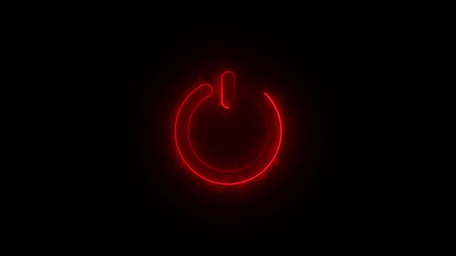 Abstract Glowing Neon  Power Button Icon on Black Background for Energy and Start Concept