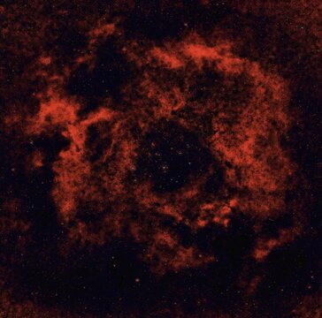 The Rosette Nebula, or Skull Nebula, cataloged as NGC2237 and Caldwell 49, located in the Monoceros region of the Milky Way Galaxy, starless version. 