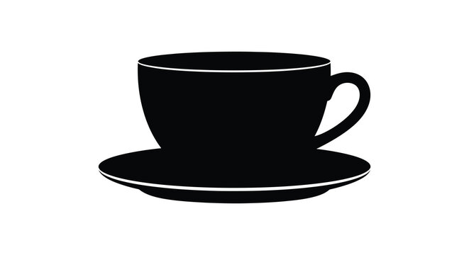 Black teacup and saucer on a white background silhouette high quality professional