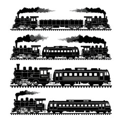 Vintage Steam Trains Silhouette Collection - Retro Locomotive Transport © Dayah