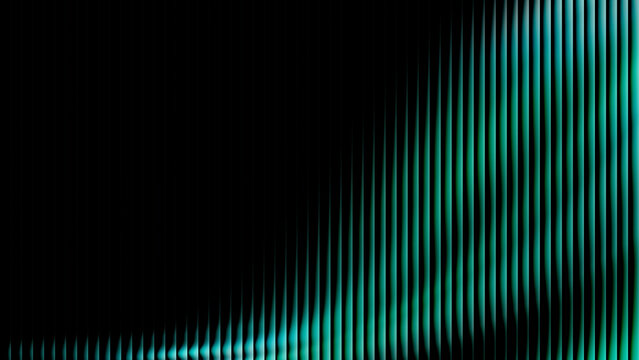 Abstract teal green gradient vertical lines creating dynamic wave patterns against a deep black background for modern digital technology and futuristic design projects