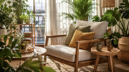 Fototapeta premium Cozy indoor seating area with plants