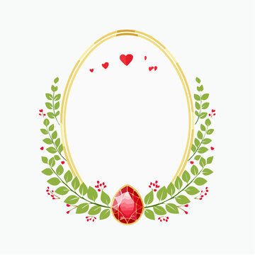 Oval Frame with Gemstone and Floral Accents
