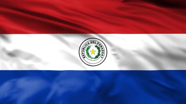 realistic paraguay flag waving animation background alpha channel overlay.  national flag of paraguay waving in wind.