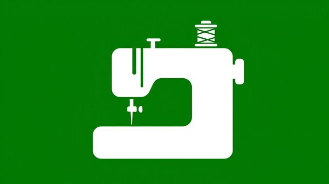 White sewing machine icon on green background