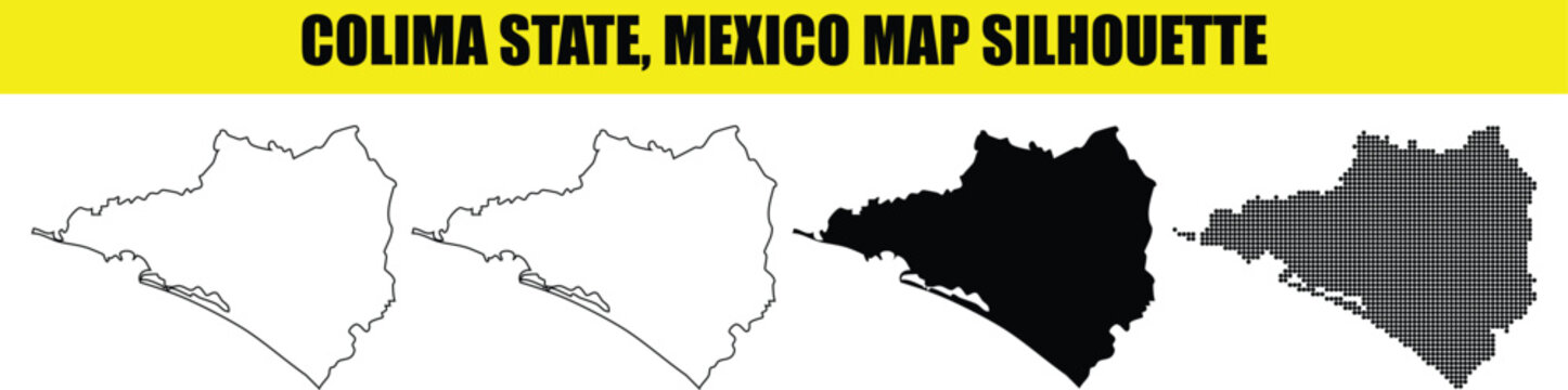 Colima state Mexico map silhouette white outline filled dotted vector.