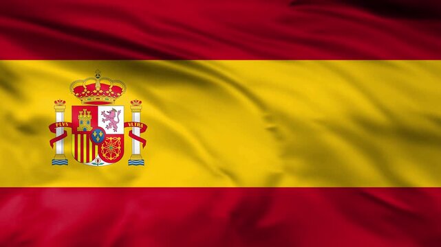 spain national flag waving background, national flag of spain waving in wind 4k loopable overlay.