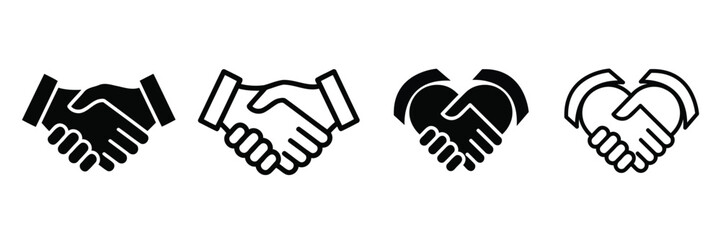 Obraz premium Handshake icons set. Business agreement handshake symbol set. Hands Shaking logo. Friendly handshake line and flat style vector.