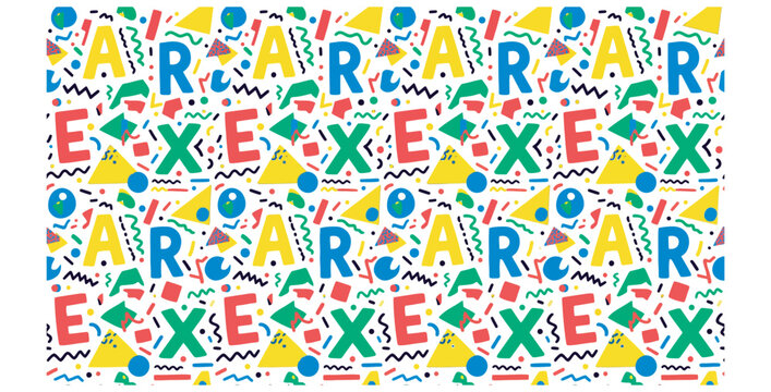 Seamless pattern with colorful letters and geometric shapes, fun education and learning background for kids.