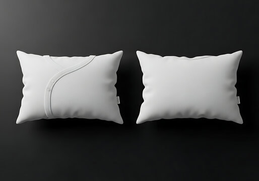 Two white rectangular baby pillowcases with zipper mockup, soft textile texture, front and back view on dark background