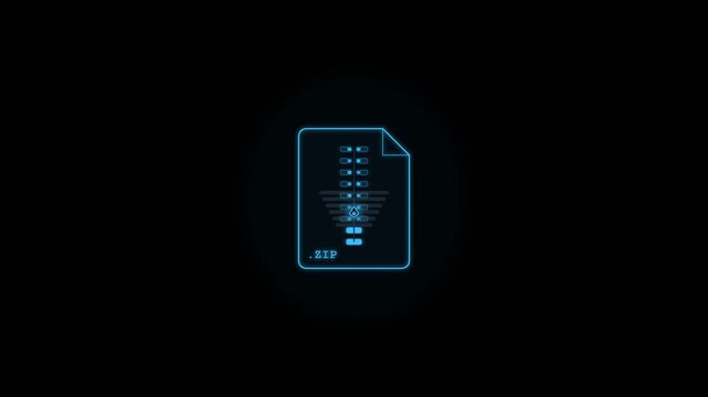 Digital ZIP Archive Upload Animation with Neon File Icon and Secure Data Compression Interface