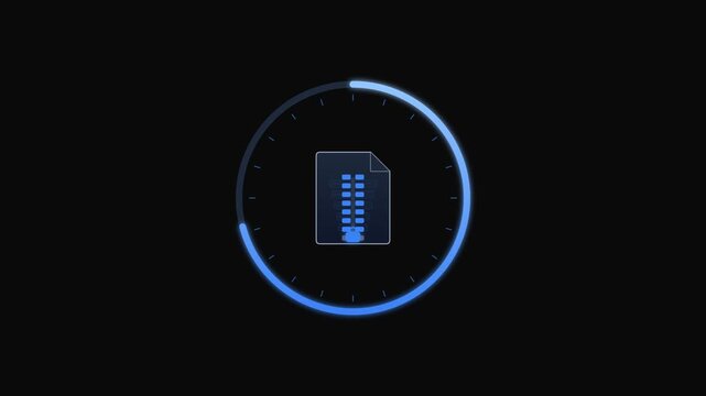Digital ZIP File Animation with Circular Progress Ring and Secure Data Compression Interface