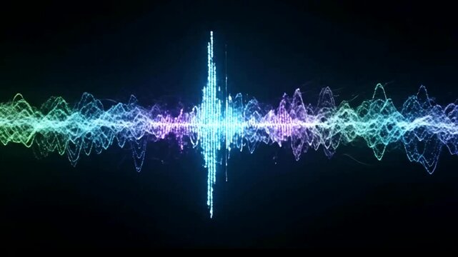 Vibrant sound wave graphic with colorful patterns.