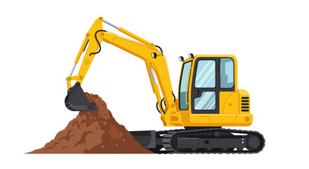 Yellow Excavator Digging Soil, Construction Machine Working on Site, Isolated on White Background © Didit