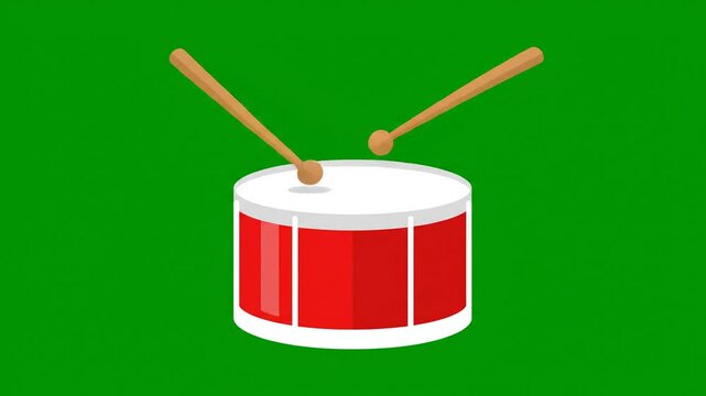 Animated drum with drumsticks on a green background
