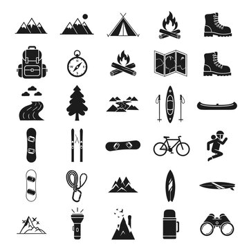 Black icons of outdoor recreation activities.