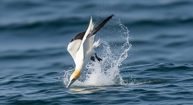 Northern Gannet Ocean Dive Vertical Splash Impact