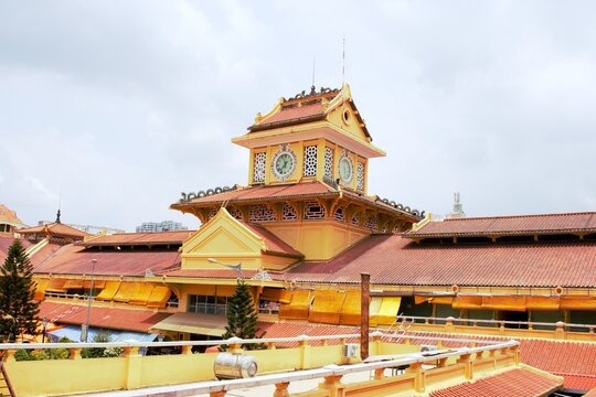 Ho Chi Minh City, Vietnam - April 2026: Traditional architectural design of Binh Tay Market, also known as Cholon Market, in Ho Chi Minh City, Vietnam.