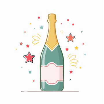 Champagne Bottle with Confetti and Stars