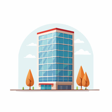 Modern Glass Office Building with Autumn Trees