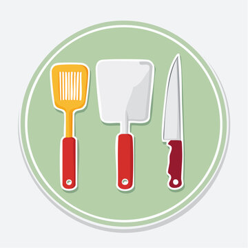 Set of Kitchen Utensils: Spatulas and Knife