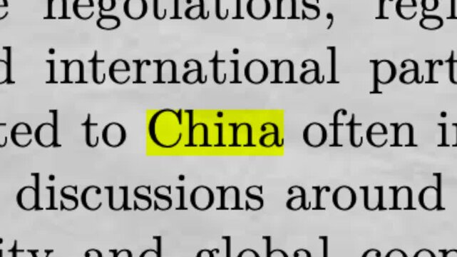 China highlighted in newspaper article text for geopolitics and business news concept