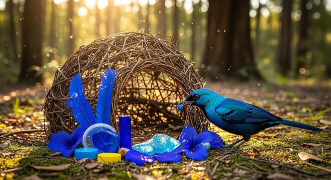 Satin Bowerbird Forest Bower Decoration Display