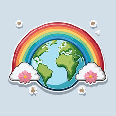 Naklejka premium Earth with Rainbow and Clouds