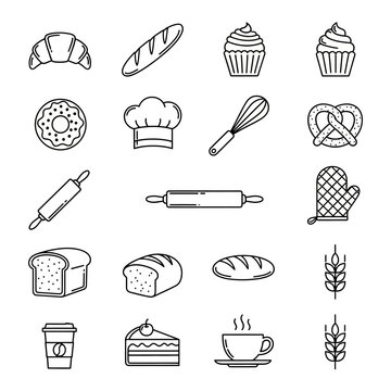 Baking pastry icons and symbols.