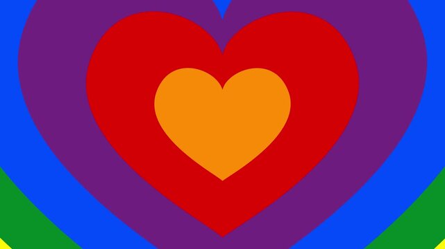 Abstract rainbow colors concentric hearts tunnel background for LGBTQ concept and pride month. 4K loopable.