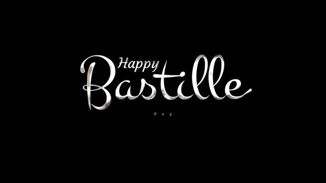 Black background with white text saying happy bastille day. Perfect for social media posts, greeting cards, posters, and banners celebrating french national day.