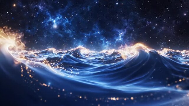 Devshayani Ekadashi Abstract Cosmic Ocean Background with Soft Glowing Waves, Lord Vishnu Resting Place Illustration for Hindu Spiritual Festival