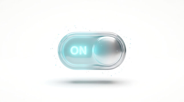 Realistic 3D blue slider switch with bubbles floating around it