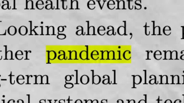 Pandemic highlighted in newspaper article text for global health news concept