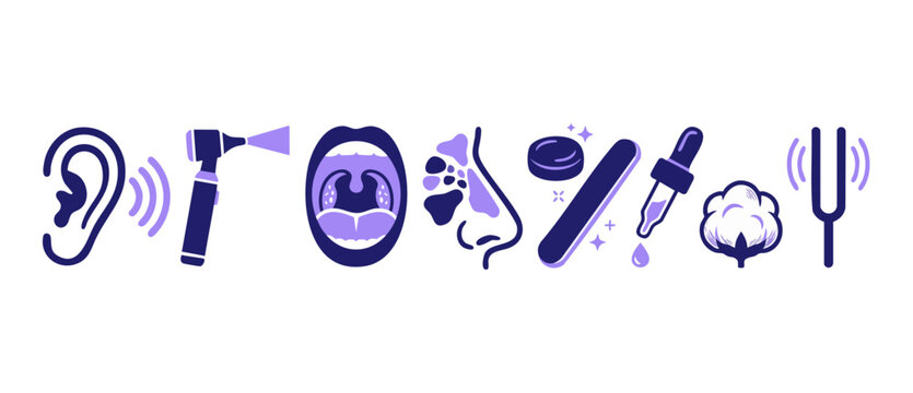 ENT Medical Tools Icon Set for Ear Nose and Throat Examination, Otolaryngology Diagnostic Equipment Vector Illustration for Healthcare Clinic Diagnostics, Professional Clinical Checkup Symbols