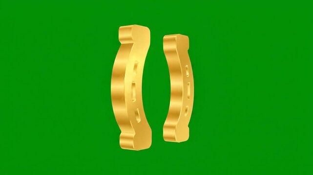 Golden horseshoe with decorative cutouts on green background