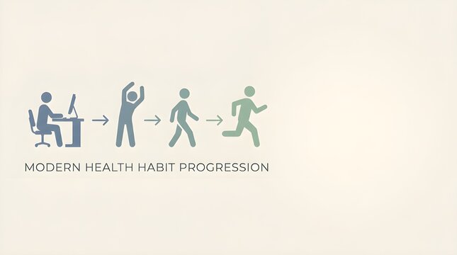 Health habit progression infographic with exercise icons and copy space