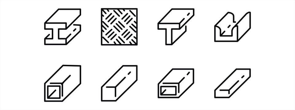 Steel product icons, thin line icon set. Collection of symbols with transparent background. Vector illustration.