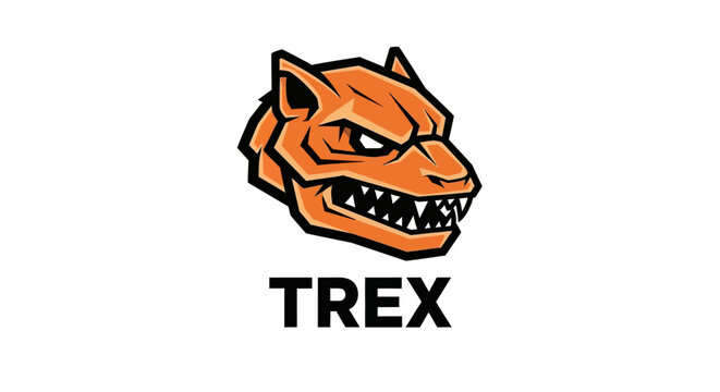 Orange dinosaur T-Rex head mascot logo on white background