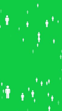people white icons floating isolated green screen animation, chroma key crowd and population and comunity, technology and ai stream vertical social media overlay motion design element