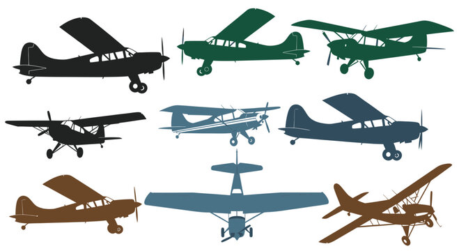 Collection of Vintage Aircraft Silhouettes, Retro Airplane Icons
